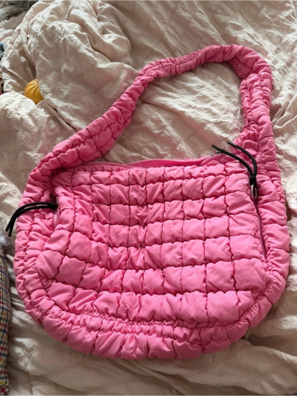 Pink Quilted Shoulder Bag - Soft Padded Women's Handbag